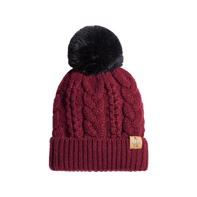 Thick Cable Knit Faux Fuzzy Fur Pom Lined Cuff Beanie