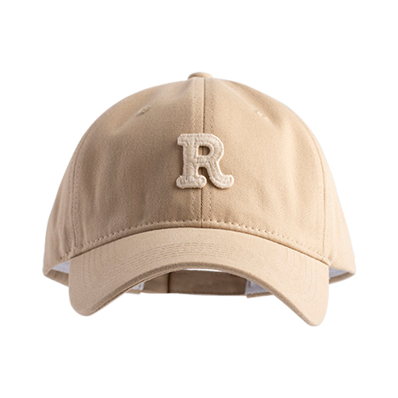 Unisex Khaki Baseball Cap with Embroidered “R” Letter – Adjustable Cotton Hat